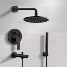 Matte Black Tub and Shower Faucet Set with Handheld, Rain Shower Head